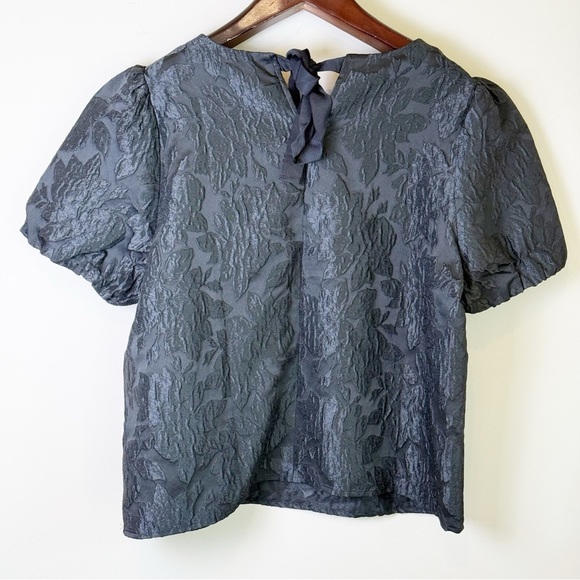 J Crew Jacquard Puff Sleeve Top with back bow XL - Picture 4 of 7